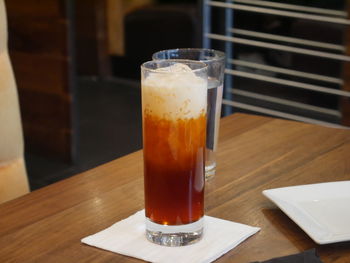 Close-up of coffee served on table