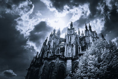 Low angle view of temple building against cloudy sky
