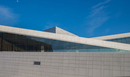 Low angle view of opera house in oslo against blue sky