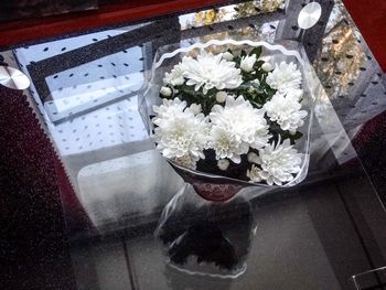 High angle view of flower bouquet on table