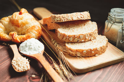 High angle view of breakfast on table