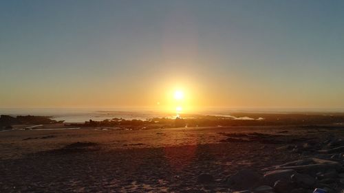 Scenic view of beach against sky during sunset