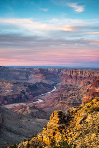 Scenic view of mountains at sunset