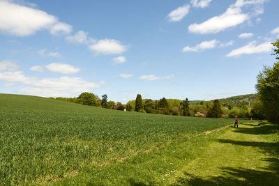 Scenic view of grassy field against cloudy sky