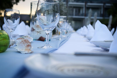 Close-up of place setting on table at outdoor restaurant