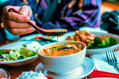 Close-up of meal served on table