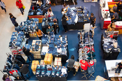 High angle view of market stall on table