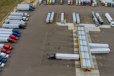 High angle view of cars in parking lot