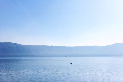 Scenic view of lake against clear blue sky