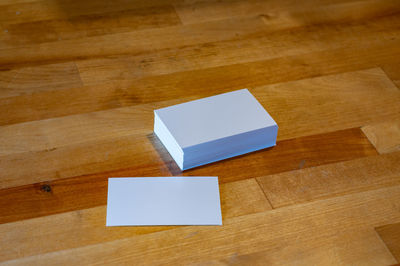 High angle view of paper on table