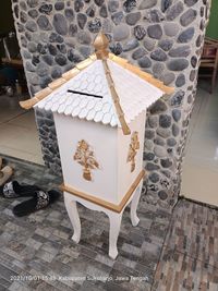 High angle view of tiled floor on table at home