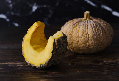 Close-up of pumpkins on table