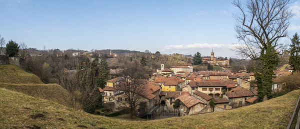 High angle view of townscape against sky