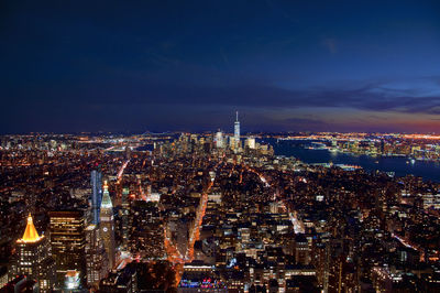 High angle shot of illuminated cityscape