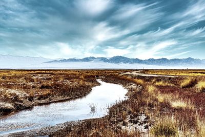 Scenic view of lake against sky