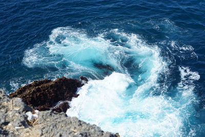 High angle view of sea seen through cliff