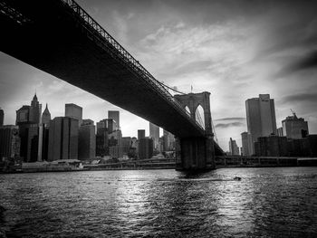 Low angle view of suspension bridge over river