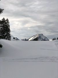 Scenic view of snowcapped mountains against sky