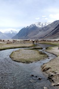 Scenic view of snowcapped mountains against sky