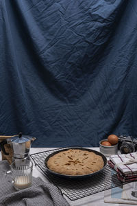 High angle view of breakfast on table