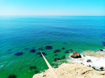 Scenic view of sea against clear blue sky