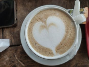 High angle view of coffee on table