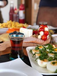 Close-up of food served on table