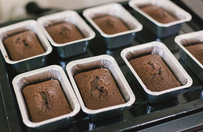 High angle view of cake in containers