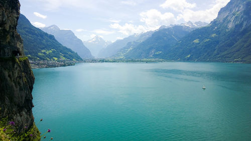 Scenic view of lake and mountains