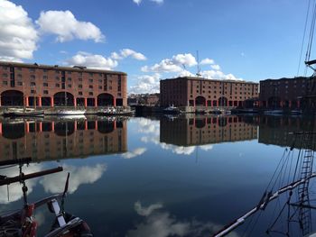 Albert dock by river against sky