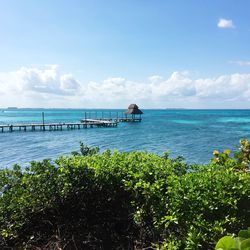 Scenic view of sea against blue sky