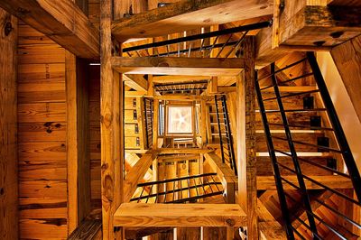 Directly below shot of wooden staircase