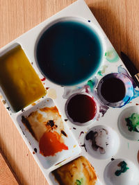 High angle view of breakfast on table