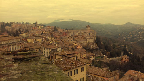 High angle view of townscape against sky