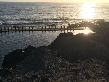 Scenic view of sea against sky at sunset