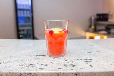 Close-up of drink on glass table