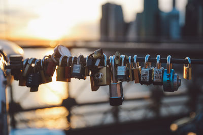 Close-up of padlocks in nyc