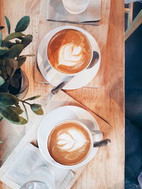 High angle view of cappuccino on table