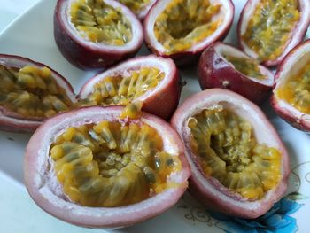 Close-up of fruits served on table