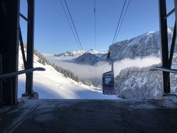 Scenic view of snowcapped mountains against clear sky