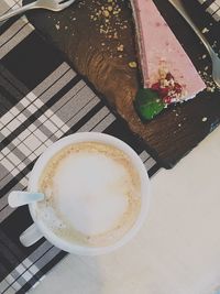 High angle view of drink on table