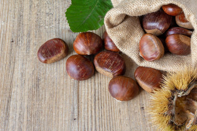 High angle view of chestnuts on table