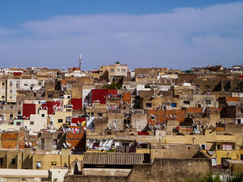 High angle view of townscape against sky