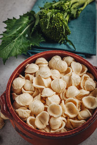 High angle view of vegetables in bowl on table