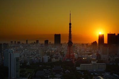 View of cityscape at sunset