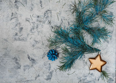 High angle view of christmas decoration on snow