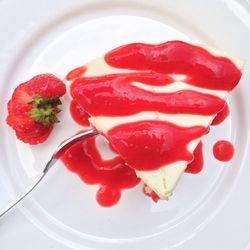 High angle view of strawberry cake in plate