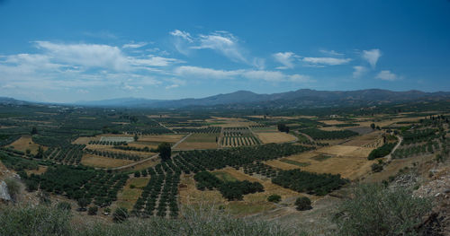 High angle view of agricultural field against sky