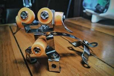 High angle view of objects on table