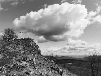 Low angle view of land against sky